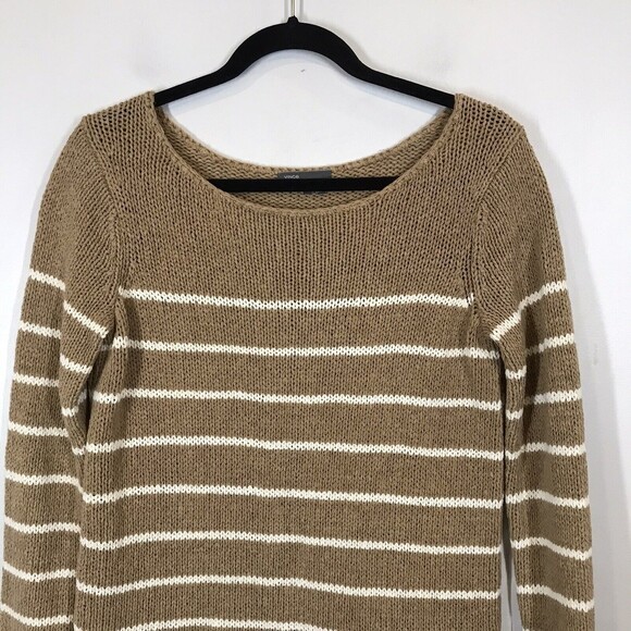 Vince Beige Stripe Womens Medium Pullover Chain Knit Comfort Sweater - Picture 3 of 9